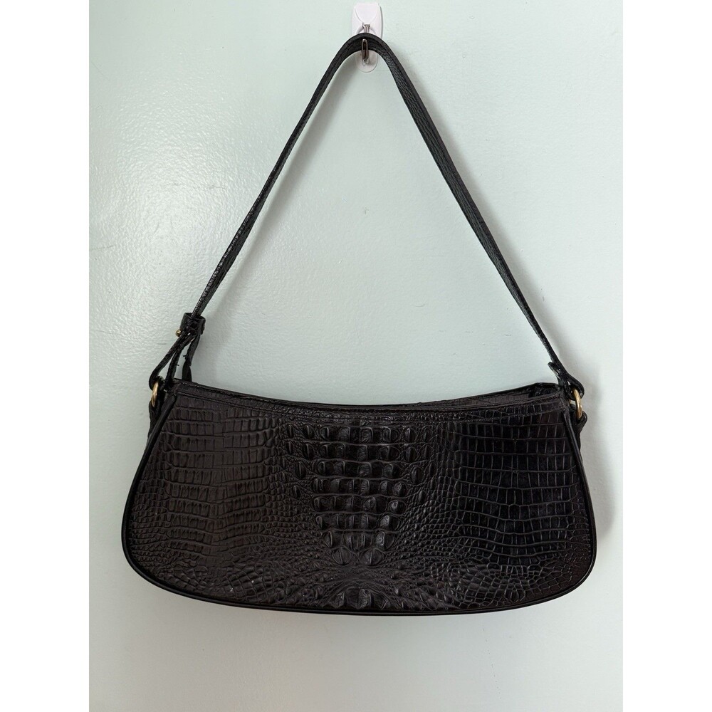 Brahmin black‎ Anytime Mini Melborn Croc Leather Shoulder Bag Hobo Luxury